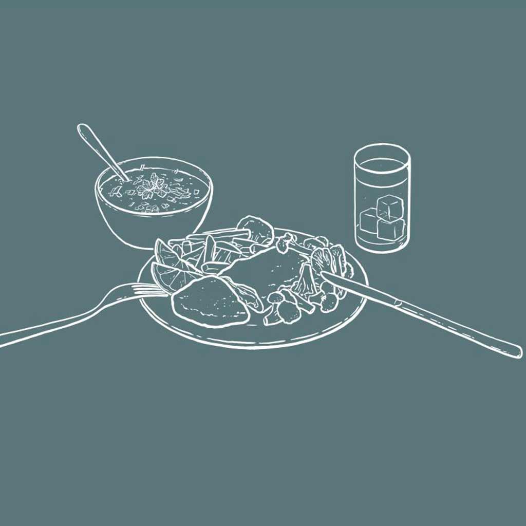 Line drawing of a meal